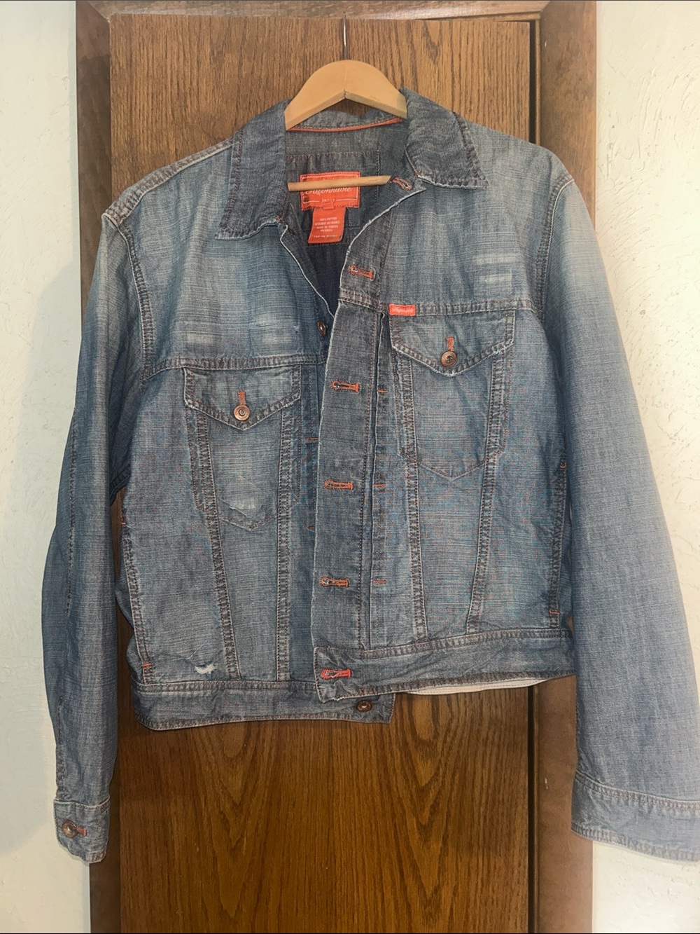 Faconnable Vintage Washed Blue Denim Shirt Jacket